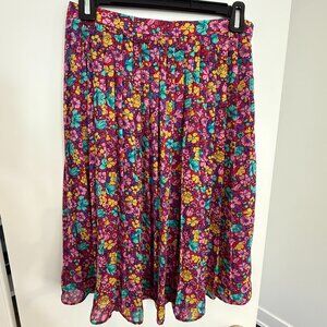 Vintage Pink Floral Print Pleated Skirt